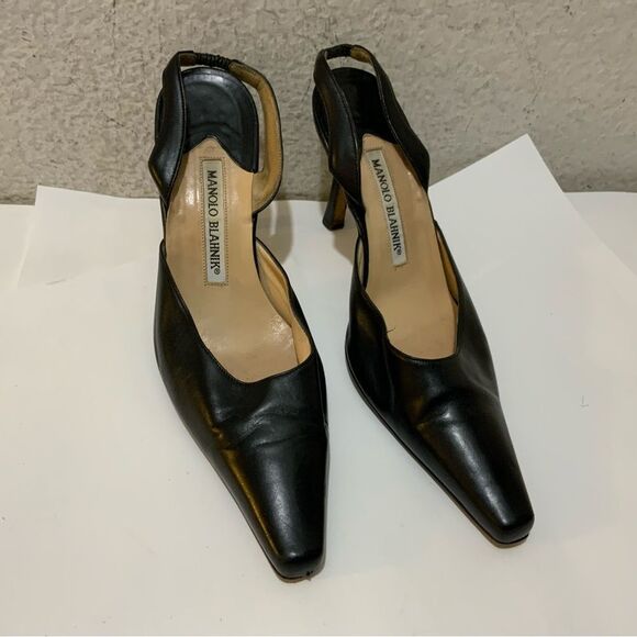Manolo Blahnik black  Leather Slingback Pumps Size 36.5 - Picture 1 of 10